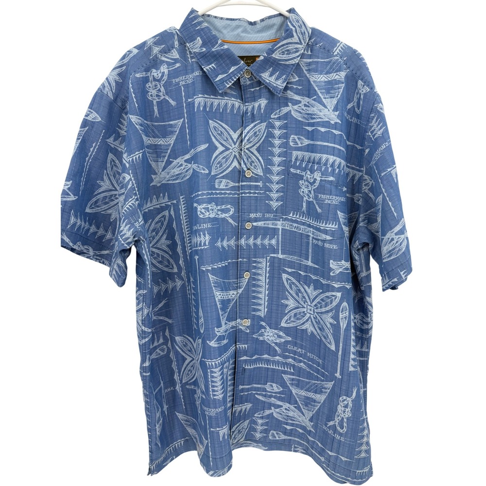 Quicksilver Waterman Mens Blue Nautical Theme Short Sleeve Button Down Shirt XXL
